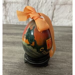 Vintage Hand Painted Wood Egg Japanese Signed